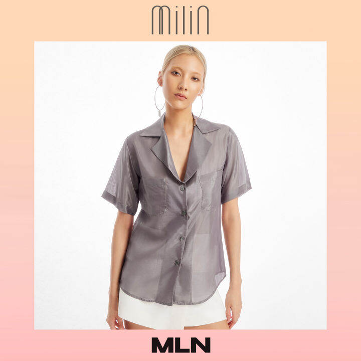 milin-collared-v-neckline-short-sleeve-shirt-เสื้อเชิ้ตคอปกแขนสั้น-sensuous-top