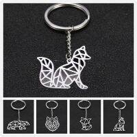 Lemegeton Fox Wolf Bear Tiger Porcupine Rabbit Keychain Stainless Steel Jewelry Cut Out Key Chain Ring Boyfriend Gift