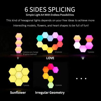New LED Honeycomb Lights Quantum Hexagonal Light USB Touch Remote Control 7 Color Discoloration for Bedroom DIY Decor Wall Lamp