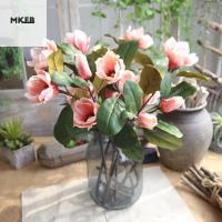 MKEB 3หัว ดอกแมกโนเลีย3หัว งานทำมือ ผ้าไหมสีขาว ดอกแมกโนเลียประดิษฐ์ สีสันสดใส ไม่ซีดจาง ช่อดอกไม้แมกโนเลีย สวนในสวน