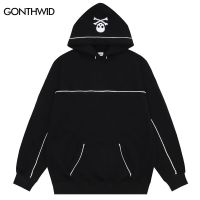 Hip Hop Hoodie Streetwear Men Embroidery Skull Skeleton Letter Oversized Hooded Sweatshirt 2023 Harajuku Loose Punk Goth Hoodies