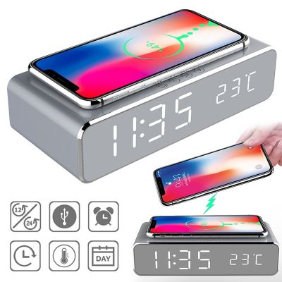 Fast Wireless Charger 3in1 Electric Alarm Clock LED Wireless Charging Pads Station Thermometer Adapter For Home Car Ornament Car Chargers