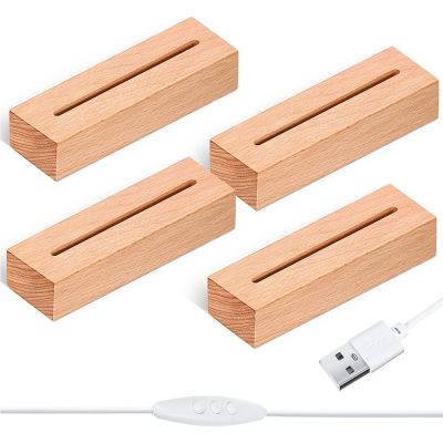 2/4 Pcs Wooden Rectangle Light Base Wood LED Display Base Pedestal Dimmable Colorful Light Lamp Stand with USB Cable for Glass Night Lights