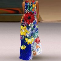 COD DSFGRDGHHHHH 2022 Retro Floral Maxi V-Neck Sexy Female Long DressesWomen Dress Summer Fashion Print Sleeveless Pocket Loose Dress