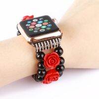 ☌ Red Rose ดอกไม้สำหรับ Apple Watch 45 มม. 41 มม. 44 มม. 42 มม. 40 มม. 38 มม. สำหรับ iWatch Ultra 8 7 6 5 4 SE เครื่องประดับสายรัดข้อมือ