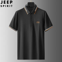 JEEP SPIRIT เสื้อยืดลาเพลผ้าไหมน้ำแข็งปักผู้ชายแฟชั่นทรงหลวมใส่สบายสำหรับฤดูร้อนเสื้อโปโลของผู้ชาย