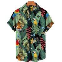 ??ฤดูร้อนชายเสื้อผู้ชายเสื้อฮาวาย3D Tropical สัตว์พิมพ์เสื้อยืด Turn-Down Collar ขนาดใหญ่ Top Beach Casual Camisas