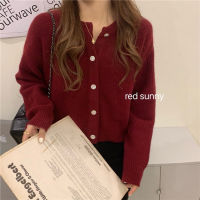 利Korean Style Sweater Jacket Womens Short Round Neck Top Autumn Pure Color Knitted Cardigan Sweaters