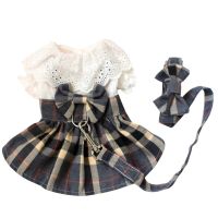 Summer Clothes for Dog Dress Plaid Skirt With Big Bowknot Pet Harness With Leash Set For Small Medium Chihuahua Dog Clothing Dresses