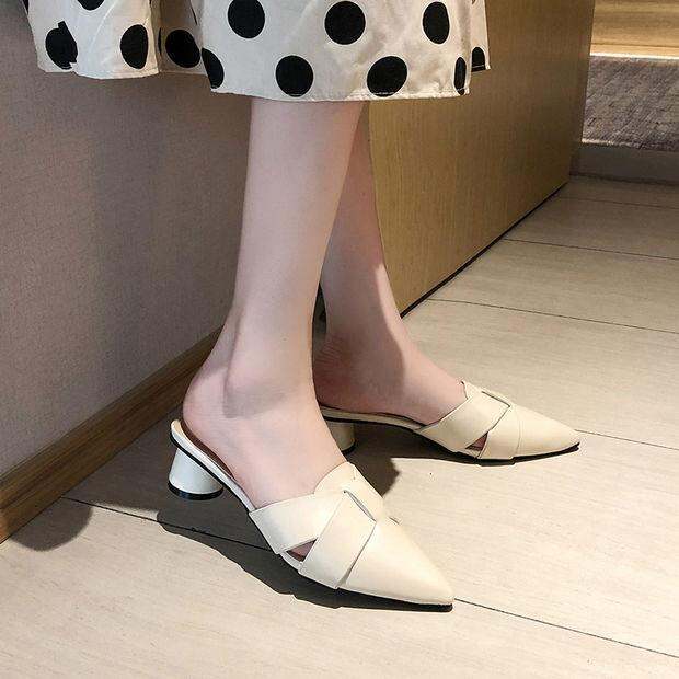 young-2021-middle-heel-half-slipper-womens-korean-fashion-versatile-thick-heel-pointed-shoes