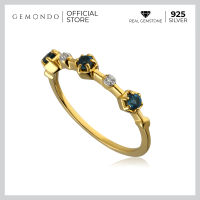 Gemondo แหวนเงิน Sterling Silver 925 ชุบทอง 22K ประดับด้วยอัญมณีลอนดอนบลูโทแพซ (London Blue Topaz) และไวท์โทพาส (White Topaz) : แหวนทอง แหวนพลอย แหวนอัญมณี แหวนเงินแท้