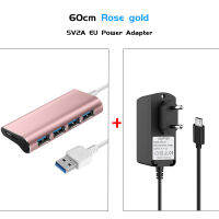 4-port USB 3.0 HUB 0.6m 1m Cable + 5V2A Power Adapter Aluminum Alloy Splitter For Desktop Laptop Hard Drive