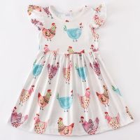 Girlymax Summer Baby Girls Chicken Dress Boutique Clothes Knee Length Milk Silk  by Hs2023