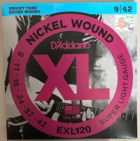 DAddario สายกีตาร์ไฟฟ้า เบอร์ 9 แบบนิกเกิล รุ่น EXL120 (Super Light, 9-42) +ปิ๊ก 2 อัน** Made in USA **