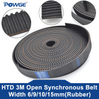 POWGE High torque HTD 3M open Synchronous timing belt width mm length 5M10M50M Neoprene Rubber HTD3M Pulley CNC