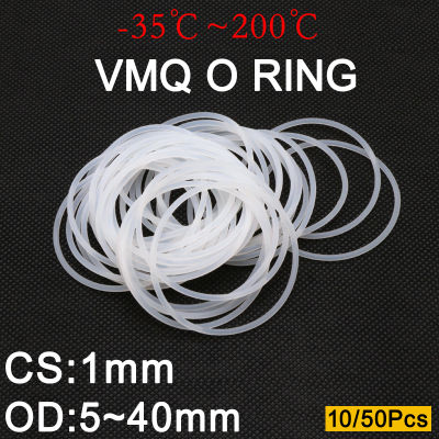 10/50 pcs VMQ สีขาวซิลิโคน O แหวนปะเก็น CS 1 มม. OD 5 ~ 40 มม. เกรดอาหารกันน้ำเครื่องซักผ้ายางฉนวนรอบ O รูปร่างซีล-Yinguer