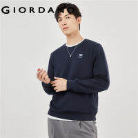 GIORDANO Men Sweatshirts Letter Badge Simple Basic Sweatshirts Crewneck Long Sleeve Fashion Casual Terry Sweatshirts 13023755