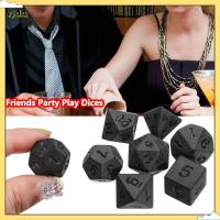 VJDA 7pcs/set Polyhedral สำหรับ TRPG DND อุปกรณ์ปาร์ตี้ เกมกระดาน ชุดลูกเต๋าสีดำ อุปกรณ์เสริมเกม ของเล่นเพื่อความบันเทิง