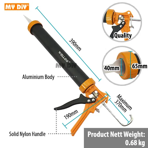 MYDIYSDNBHD - WELLOO Heavy Duty Aluminium Caulking Gun With Quality Nylon Handle