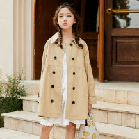 Girls Brown Windbreaker For Autumn Winter 2021 New Design Children Double Breasted Long Trench Girl 4-14 Years Old