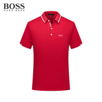 เสื้อโปโล Boss Top.1Hugo ดั้งเดิมสไตล์ใหม่สีทึบผู้ชายเสื้อโปโลแขนสั้นปกพับลงเสื้อโปโลผู้ชายระบายอากาศในฤดูร้อนที่เรียบง่ายบาง