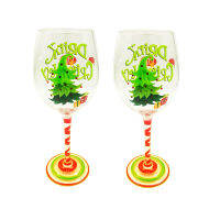 2ชิ้น Natal Copo De Vinho Pintados À Mão Papai Noel Taça De Cristal Decoração Para Casa Presentes De Natal Festa Drinkware Copos De Vidro Stemmed888