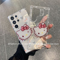 Phone Case เคส Samsung Galaxy A54 A34 M14 A14 A24 LTE S23 S22 S21 FE Ultra + Plus 5G 4G เคสโทรศัพท์รูปการ์ตูนเฮลโลคิตตี้น่ารักพร้อมขาตั้งกรอบหลังซิลิโคนนิ่ม2023