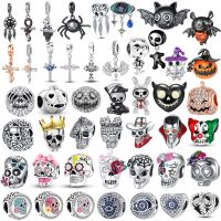 2023 New 925 Sliver Halloween Skull Charm Pendant  For Women Fit Original PANDORA Bracelet Jewelry Pumpkin Beads Funny Party DIY