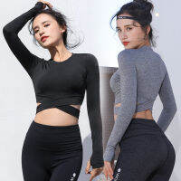 Lulus new long-sleeved T-shirt female yoga exercise navel cross long-sleeved quick-drying top A519