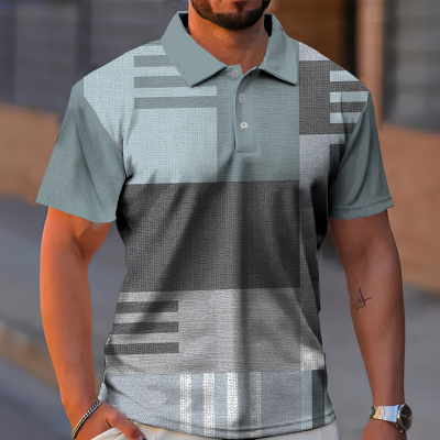 【high quality】  Mens Retro Striped Button Ordinary Polo Shirt, Popular Mens Shirt, Short Sleeved, Oversized, Casual