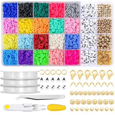4600 Pieces Of Smooth Preschool Educational Clay Soft Pottery Box Handmade Bracelet Jewelry Making Round Letter Bead Tool Set