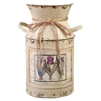 2X Shabby Table Gift Arrangement Craft Home Decoration Vintage Pots Iron Bucket Wedding Flower Vase Rural Style -Beige