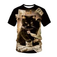 （ALL IN STOCK 2023）  Mens and womens short sleeve T-shirts, street clothes, hip hop, fashion, 3D printed cute cat, animal pattern, round neck, Unisex