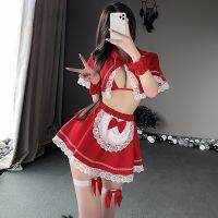 Red Women Christmas Pajamas Sexy Lingerie V-Neck Dress Party Lace Erotic Maid Costume Cosplay Bunny Girl Cute Cloak Sexy Uniform