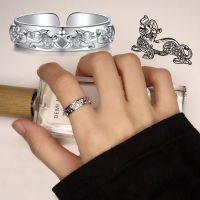 แหวนนำโชคแนววินเทจสำหรับผู้หญิงที่ดึงดูดความมั่งคั่งเงินเครื่องประดับแฟชั่นฮวงจุ้ยแหวนเปิดนิ้วผู้ชาย