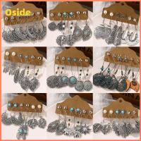 OSIDE 6 Pairs เครื่องประดับ วันเกิด/ปาร์ตี้/ของขวัญคริสต์มาส สไตล์ประจำชาติ ต่างหูโบฮีเมียน รูปขนนก ชุดต่างหูชาติพันธุ์ ชุดต่างหูห้อย