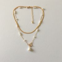【cw】 Gold Color Flat Snake Chain Strand Interface Layered Necklace Jewelry ！