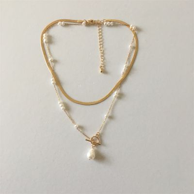 【cw】 Gold Color Flat Snake Chain Strand Interface Layered Necklace Jewelry ！