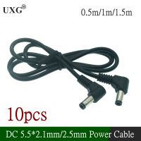 10Pcs 90 Degree Double Elbow DC Power 5.5 x 2.1mm / 2.5mm Plug Male to 5.5 2.1/2.5mm Male Cable Right Angled Cable 60cm 1M 1.5M