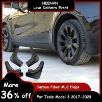 【YF】 Heenvn Model3 2023 Mud Flaps For Tesla Model 3 2022 Accessories Guard Fender Front Rear Wheel Mudguard Carbon Fiber ABS