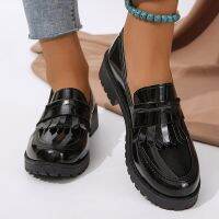 Patent Leather Loafers Shoes for Women British Style Tassels Slip-On Office Shoes Woman Solid Color Non-Slip Shallow Flats 2023