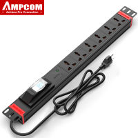 AMPCOM 19นิ้ว PDU โอเวอร์โหลด,เบรกเกอร์กันไฟกระชากอเนกประสงค์6เต้ารับ16A สำหรับตู้เซิร์ฟเวอร์