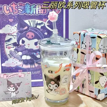 Pochacco Beer Can Iced Coffee Glass Cup With Lid and Straw 