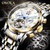 ZZOOI ONOLA brand stainless steel automatic mechanical watch men Tourbillon genuine Leather wristwatch Fashion Business mens Watches