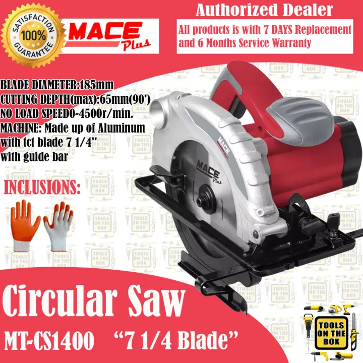 Mace Plus Circular Saw with TCT Blade 7 1/4 1400W MTCS1400 +Free