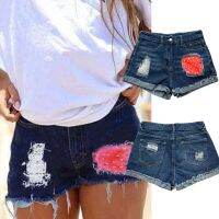 【CC】 Ripped jeans watermelon Print Denim Hot Shorts pocket button mini Frayed