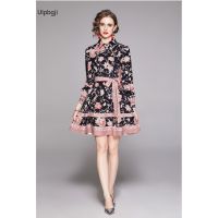 European and American Fashion All-Match Waist Slimming Positioning Printed Dress (with Belt)