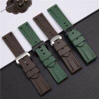 （Bar watchband）24มม. ArmyBrown ยางซิลิโคนสายนาฬิกาข้อมือ ForPAM 111 368 389 351 441สาย MenClasp อุปกรณ์เสริม