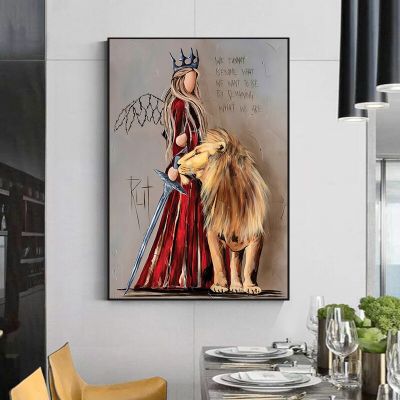 บทคัดย่อ Queen และ Lion พิมพ์โปสเตอร์ภาพวาดผ้าใบ Nordic รูปภาพสำหรับห้องนั่งเล่น Wall Art Home Indoor Decoration