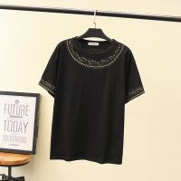 【มีไซส์ใหญ่】Plus Size Womens XL-4XL Full Cotton Tshirts Casual Embroidery Tops Oversized Casual Tee